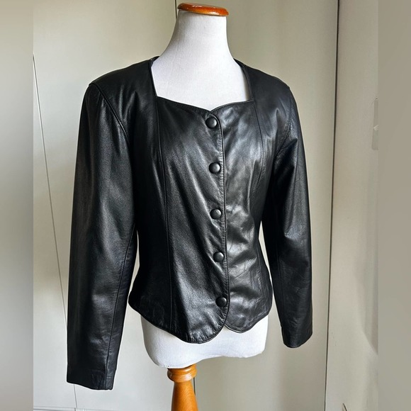 90s Wilsons Leather Jacket Cropped Snap Front Biker Babe Sexy Gothic Witchy MED - Picture 5 of 13